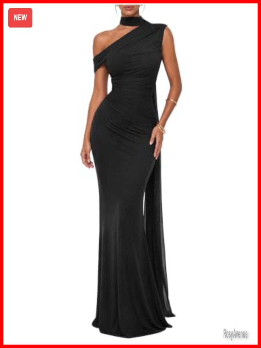 One Shoulder Mesh Formal Maxi Dress with Ribbon Ruched